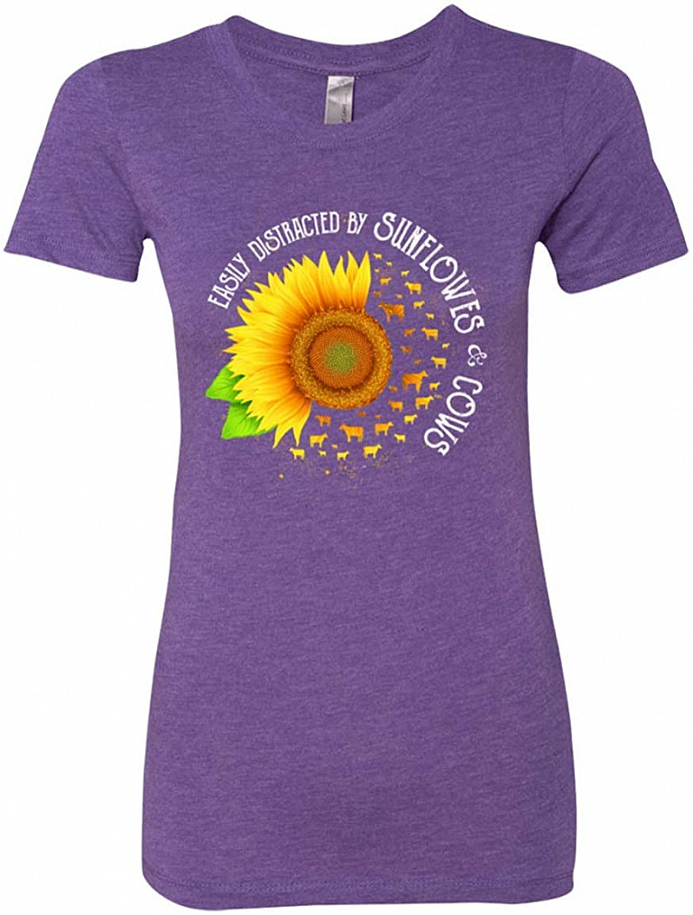 Sunflowers Cows Ladies T-Shirt, Premium Ladies T-Shirt, Purple Rush