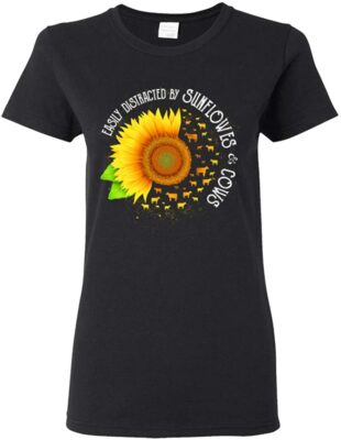 Sunflowers Cows Ladies T-Shirt, Ladies T-Shirt, Black