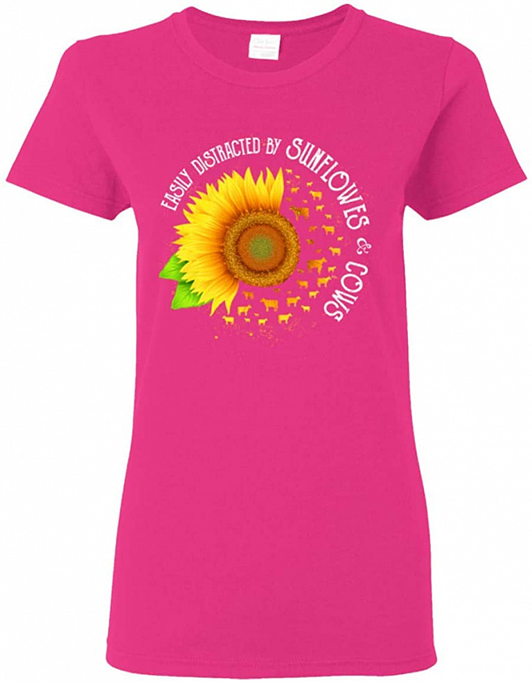 Sunflowers Cows Ladies T-Shirt, Ladies T-Shirt, Heliconia