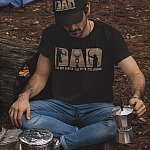 dad-the-bow-hunter-the-myth-the-legend-father's-day-t-shirt-and-dad-hat-mockup-of-a-man-making-coffee-in-a-camping-site