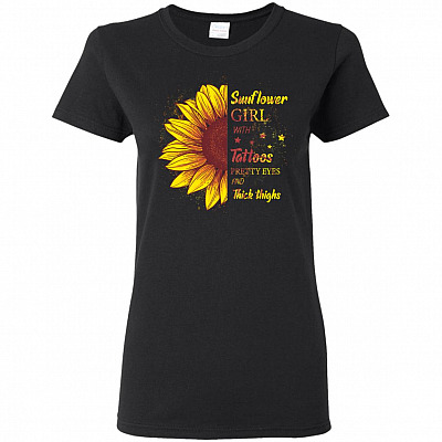 Sunflower Girl With Tattoos Pretty Eyes and Thick Thighs Sunflower Woman T-Shirt - Ladies Dolman Sleeve Shirt