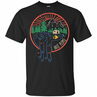 I Hate People Camping Sunset Vintage T-Shirt - Funny Happy Camper Hiking Outdoor Nature Fishing Mountain Lover Retro Shirt