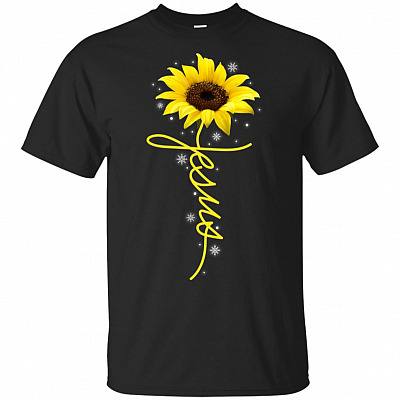 Sunflower Christian Cross Faith Jesus Snowflakes Christmas T-Shirt