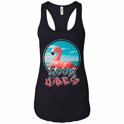 Good Vibe Cotton Tank Top Tee - Ladies Racerback Tank - Flamingo Summer Shirt