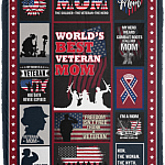 World Best Veteran Mom Happy Mother's Day Fleece Blanket - Premium Sherpa Blanket- Woven Blanket