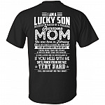 I Am Lucky Son I Am Raised By A Freakin Awesome February Mom She's a Bit Crazy Print on Back T-Shirt- V-Neck