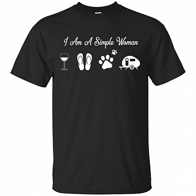 I'm Just A Simple Woman Girl Who Loves Wine Flip Flop Dog Camping Camper T-Shirt Tee TShirt