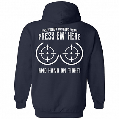 Alternative view of Passenger Instructions Press Em' Here and Hang On Tight Biker Print On Back Hoodie