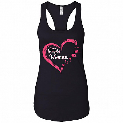 I'm a Simple Woman Fire Mountain Camping Wine Dog Flip Flop Cotton Tank Top Tee - Ladies Racerback Tank