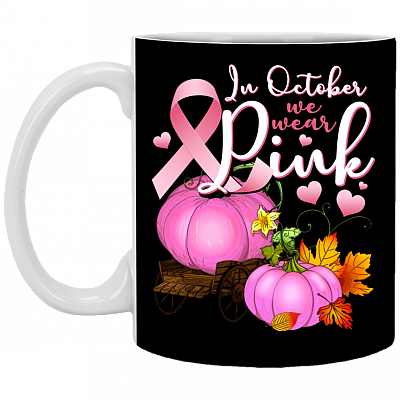 In October We Wear Pink Halloween Ceramic Coffee Mug - Beer Stein -Water Bottle - Color Changing Mug