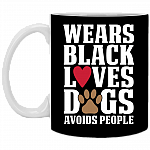 Wears Black Loves Dogs Avoids People Ceramic Coffee Mug - Water Bottle - Color Changing Mug