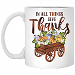 In All Things Give Thanks Autumn Ceramic Coffee Mug - Water Bottle - Color Changing Mug