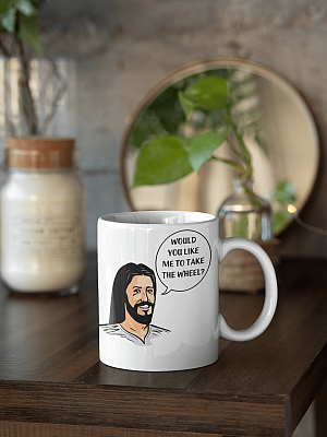 Alternative view of Jesus Would You Like Me To Take The Wheel Ceramic Coffee Mug - Jesus Christ Mug