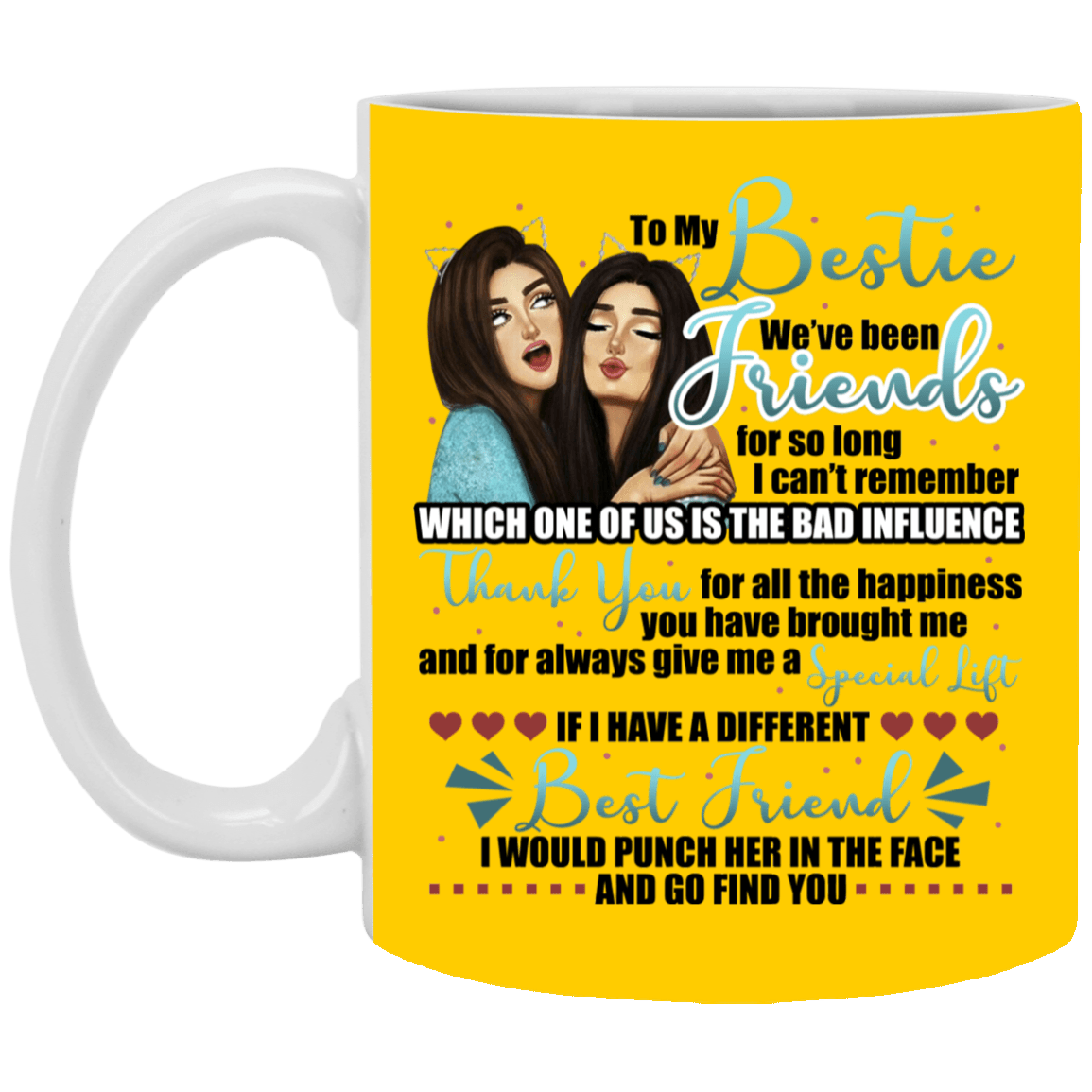 thumbnail interactive-video image 1 of Bestie Custom Mug Which One Of Us Is The Bad Influence Personalized Be 1 of 9