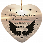 A Big Piece Of My Heart Lives In Heaven And He Is My Grandma Heart Ornament Keepsake - Christmas Ornament