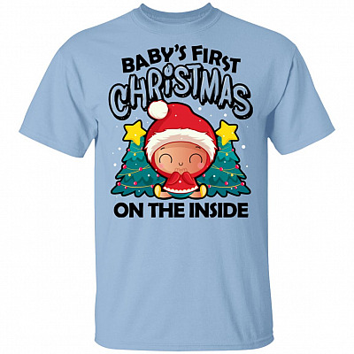 Baby's First Christmas On The Inside Maternity Cute Funny T-Shirt - Pregnancy Tee for Women