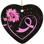 Metastatic Breast Cancer Awareness Decorative Ornament Keepsake-Holiday Flat Heart Porcelain Ceramic Ornament