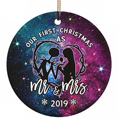 Our First Christmas As Mr Mrs Decorative Christmas Ornament - Holiday Flat Circle Porcelain Ceramic Ornament