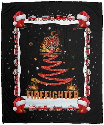 Firefighter Christmas Tree Fleece Blanket - Premium Sherpa Blanket - Woven Blanket