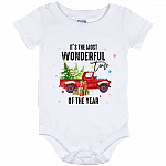 It's The Most Wonderful Time Of The Year Christmas Truck Baby Onesie - Baby Infant Bodysuit