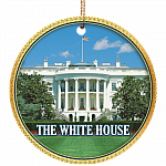The White-House Decorative Christmas Ornament Keepsake - Holiday Flat Circle Porcelain Ceramic Ornamentv