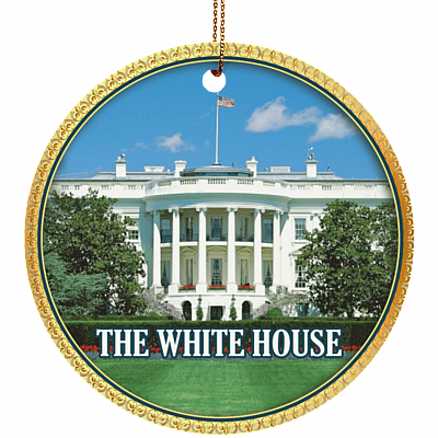 The White-House Decorative Christmas Ornament Keepsake - Holiday Flat Circle Porcelain Ceramic Ornamentv