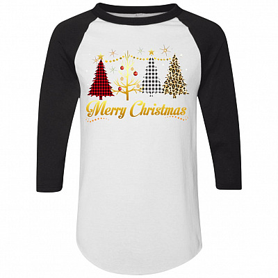 Christmas Tree Merry Christmas 3/4 Raglan Jersey Shirt - Baseball Tee