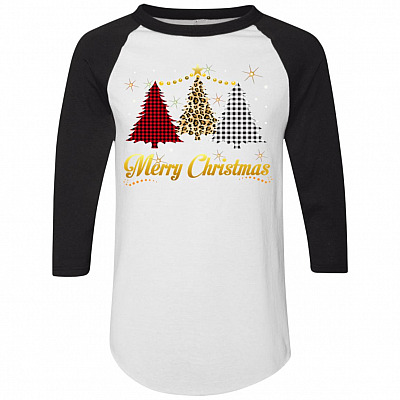 Merry Christmas Christmas Tree 3/4 Raglan Jersey Shirt - Baseball Tee