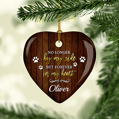Alternative view of No Longer By My Side But Forever In My Heart Flat Porcelain Custom Personalized Dog Memorial Christmas Tree Ornament