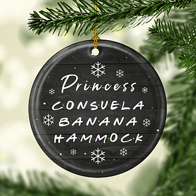 Alternative view of Princess-Consuela Banana Hammock Christmas Ornament Keepsake - Circle Porcelain Ceramic Ornament