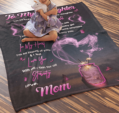 Alternative view of To My Daughter I'm So Lucky to Have You as My Daughter Fleece Blanket - Premium Sherpa Blanket - Woven Blanket