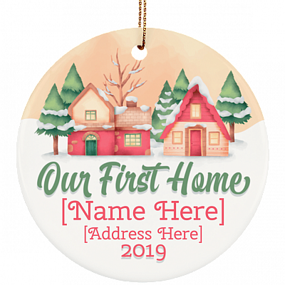 Personalized Our New House First Christmas New Home Address Decorative Christmas Flat Circle Ornament Keepsake
