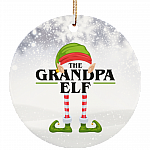 The Grandpa Elf Decorative Christmas Ornament Keepsake - Holiday Flat Circle Porcelain Ceramic Ornament