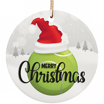 Merry Christmas Tennis Lover Christmas Ornament Keepsake - Holiday Flat Circle Porcelain Ceramic Ornament