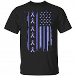 Stomach Cancer Awareness Periwinkle Ribbon USA Flag T-Shirt