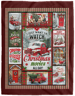 I Just Want To Watch Christmas Movies All Day Fleece Blanket - Cute Red Truck Merry Xmas Sherpa Woven Blanket