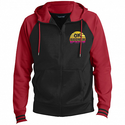 Vintage Retro Sunset Ok Boomer Have A Terrible Day Premium Full-Zip Hooded Jacket - Fleece Letterman Jacket