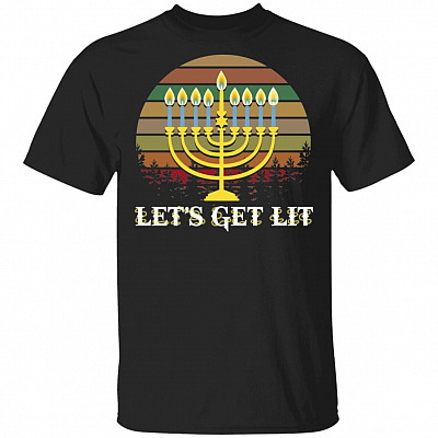 Vintage Hanukkah Let's Get Lit Jewish Chanukkah T-Shirt