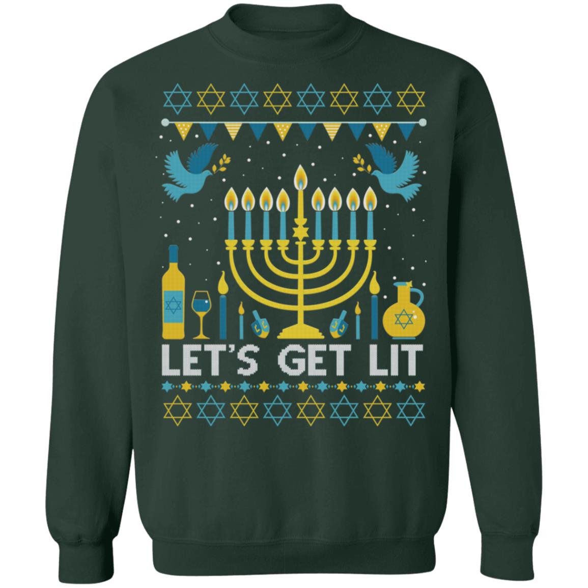 Funny Hanukkah Let's Get Lit Jewish Chanukkah Ugly Christmas