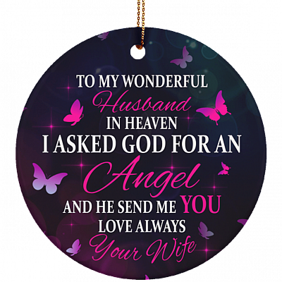 To My Wonderful Husband Decorative Christmas Ornament Keepsake-Holiday Flat Circle Porcelain Ceramic Ornament