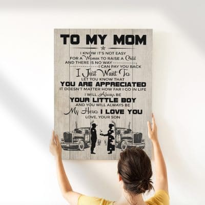 Alternative view of Son to My Mom I Know Not Easy for Woman to Raise a Child Trucker Framed Canvas Prints - Unframed Poster