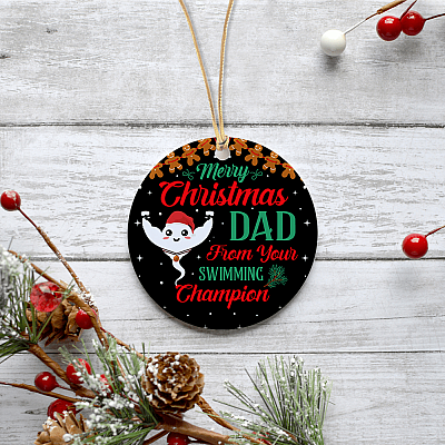 Alternative view of Merry Christmas Dad From Your Swimming Champion Sperm Gift Christmas Ornament - Circle Ceramic Ornament