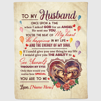 Alternative view of To My Husband Once Upon A Time When I Asked God For An Angel He Sent Me You Personalized Fleece Blanket - Premium Sherpa Blanket