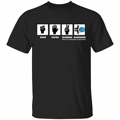 Mens Rock Paper Scissors Hadouken Funny Video Gamer T-Shirt