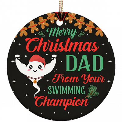Merry Christmas Dad From Your Swimming Champion Sperm Gift Christmas Ornament - Circle Ceramic Ornament