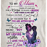 Son To My Mom I Know It's Not Easy For A Woman To Raise A Man Little Boy Fleece Blanket Woven Sherpa Blanket