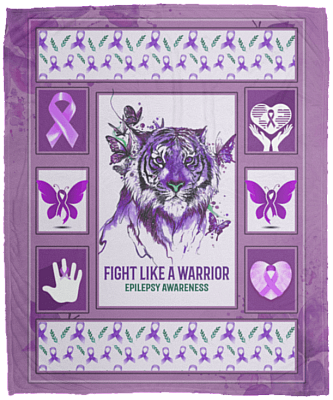 Fight Like a Warrior Epilepsy Awareness Fleece Blanket - Premium Sherpa Blanket - Woven Blanket