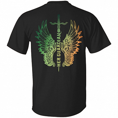 Her Guardian Angel Wing Print On Back T-Shirt