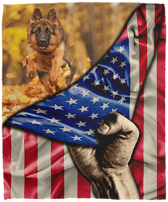 German Shepherd Dog Lover American Flag Fleece Blanket - Premium Sherpa Blanket - Woven Blanket