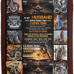 To My Husband Never Forget That I Love You Biker Fleece Blanket - Premium Sherpa Blanket - Woven Blanket